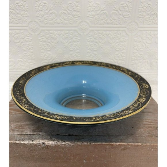 Blue Aqua Satin MCM Console With Black And Gold Filigree Details BEAUTIFUL - Picture 1 of 9